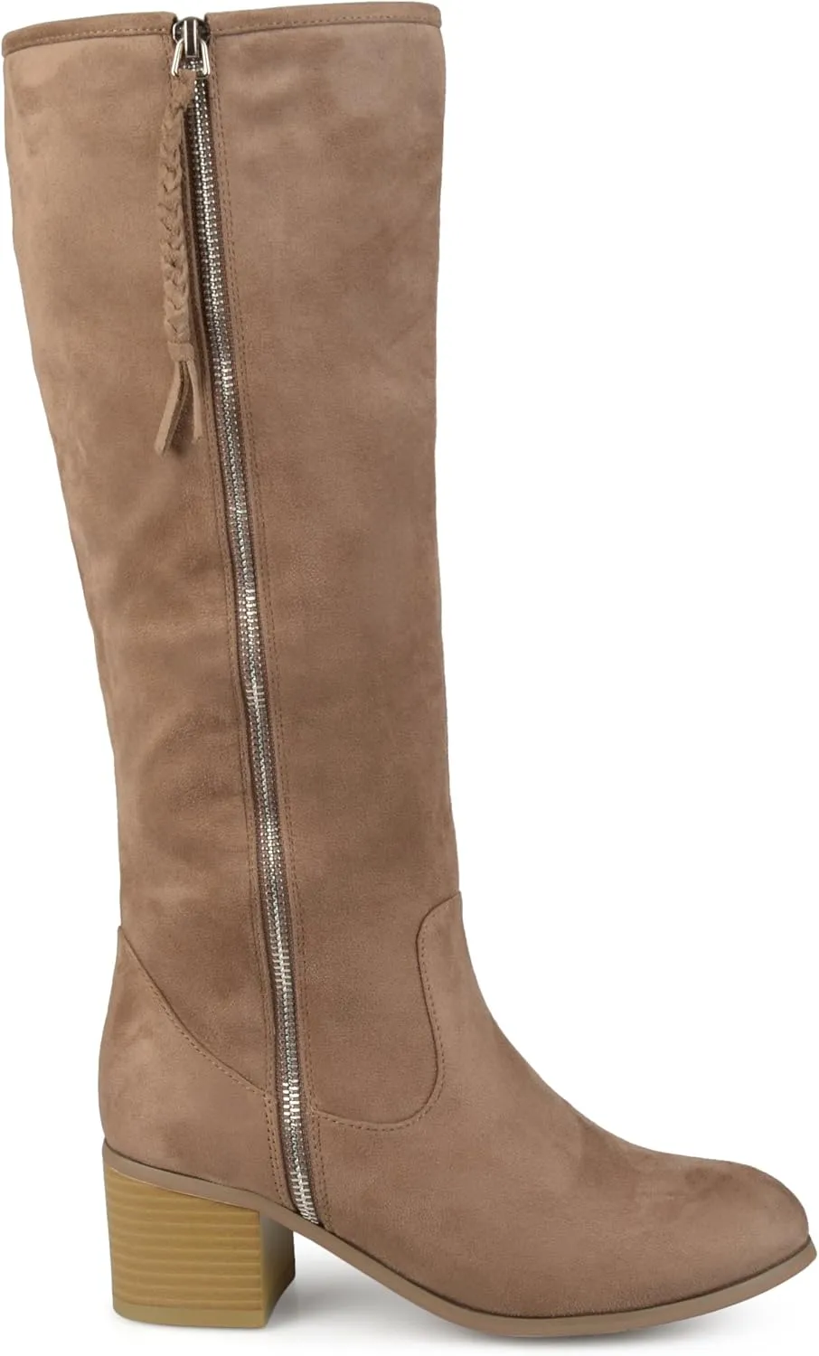 Brinley Co. Womens Regular and Wide Calf Faux Suede Mid-Calf Stacked Wood Heel Boots