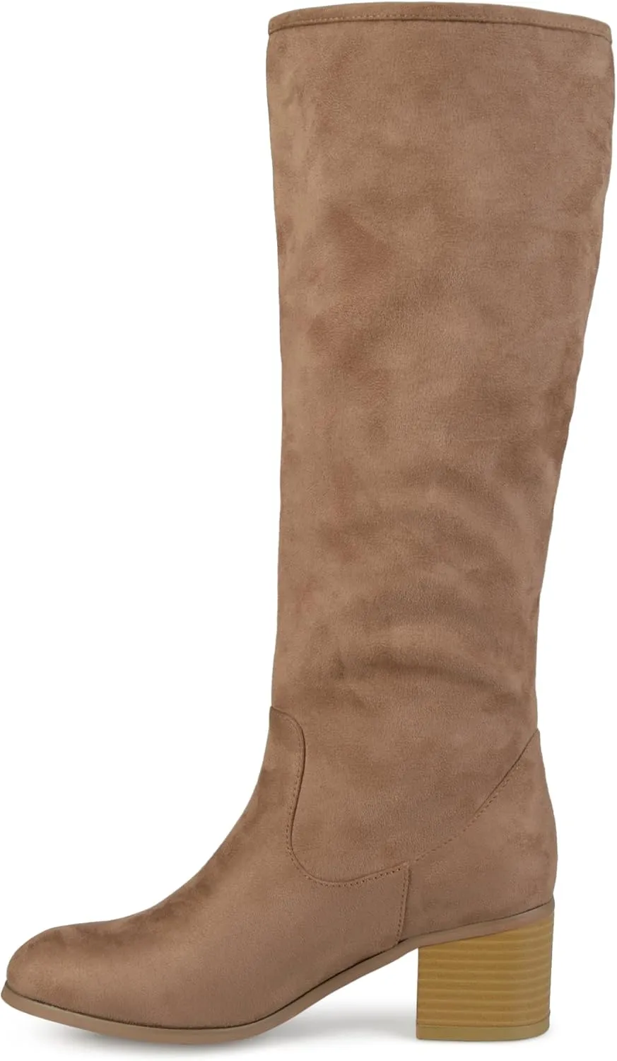 Brinley Co. Womens Regular and Wide Calf Faux Suede Mid-Calf Stacked Wood Heel Boots