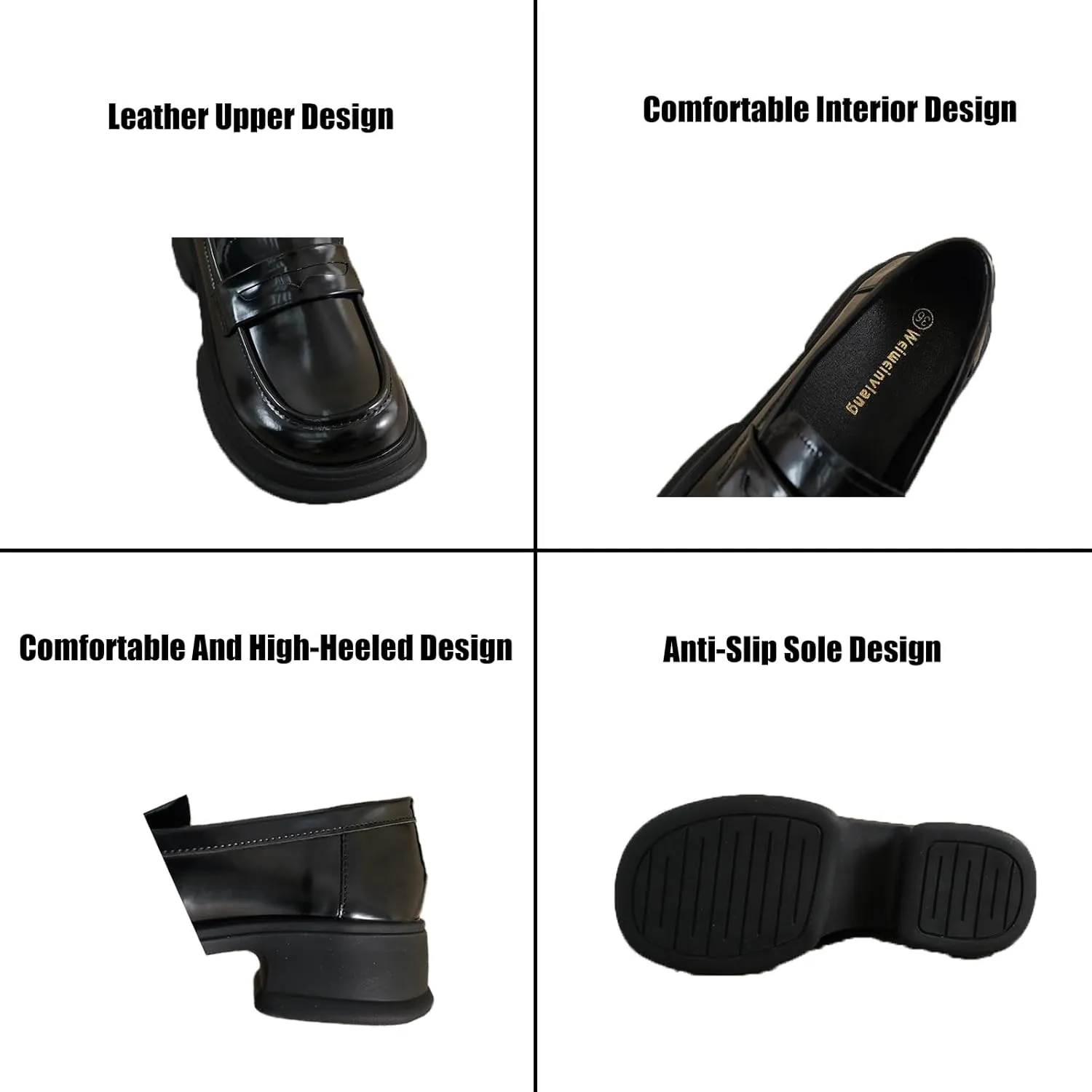 British Style Women's Patent Leather Slip-On Thick Sole Loafers Fashion Round Toe Chunky Heel Driving Walking Shoes Moccasin Lightweight Non-Slip Thick Sole Boat Shoes