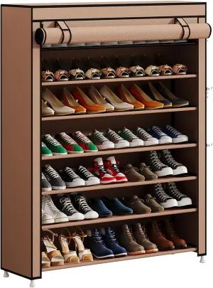 Calmootey 7 Tier Shoe Rack Organizer to Hold 35 Pairs, Portable Shoe Shelf with Nonwoven Fabric Cover for Closet Hallway, Bedroom, Entryway, Brown