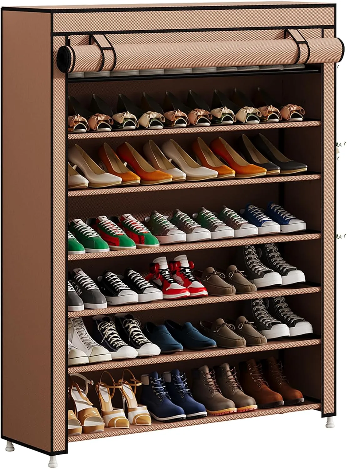Calmootey 7 Tier Shoe Rack Organizer to Hold 35 Pairs, Portable Shoe Shelf with Nonwoven Fabric Cover for Closet Hallway, Bedroom, Entryway, Brown
