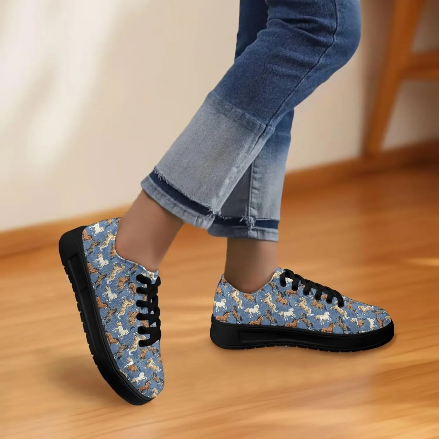 Canvas Sneakers for Women Low Top Lace Up Shoes Comfortable Canvas Tennis Shoes with Anti Skid EVA Sole Dressy Flats