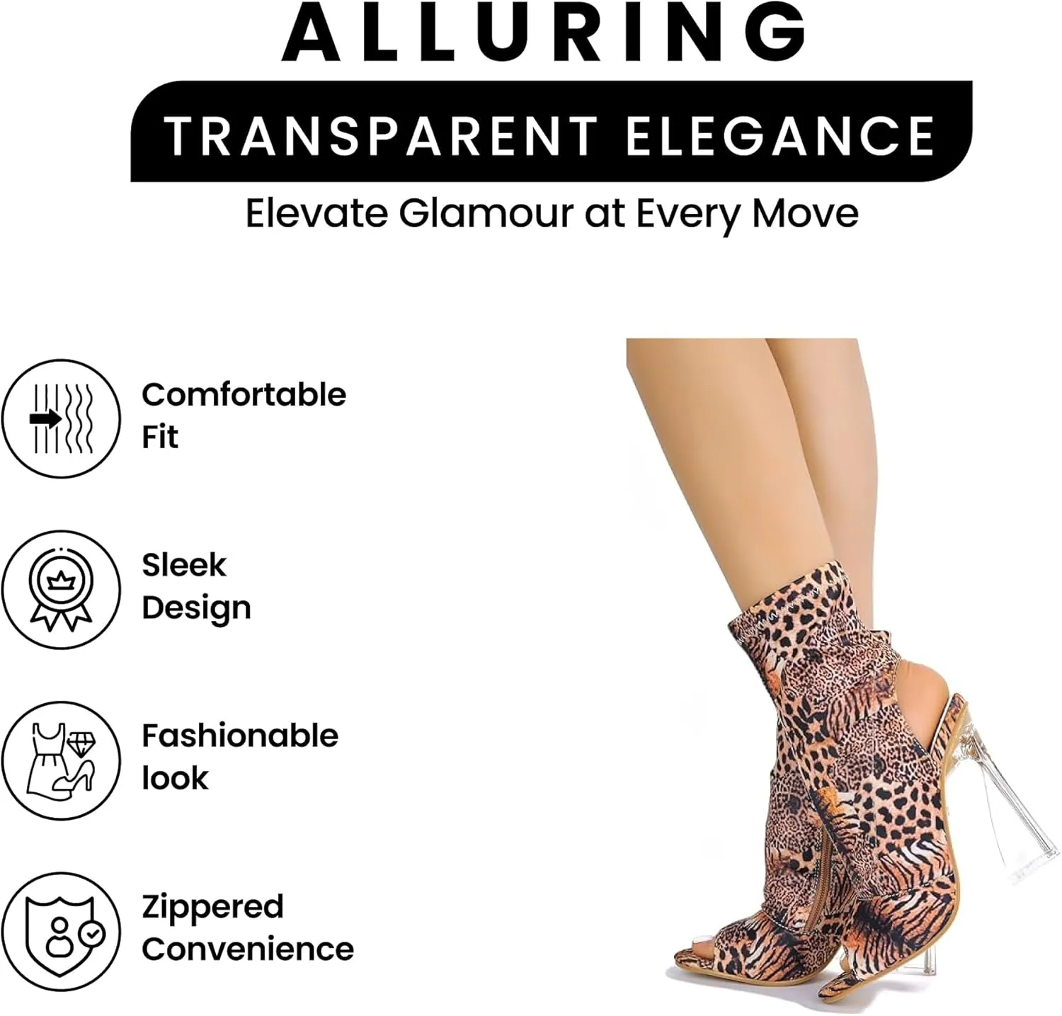 Cape Robbin Women's Clear Block Heel Ankle Booties - Faux Suede Round Peep Toe with Zipper Detail (Cally)