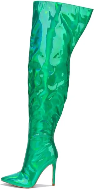 Cape Robbin Women's Metallic Thigh High Over-The-Knee Boots - Zippered Pointed Toe & Stiletto Heel (Bemilia)