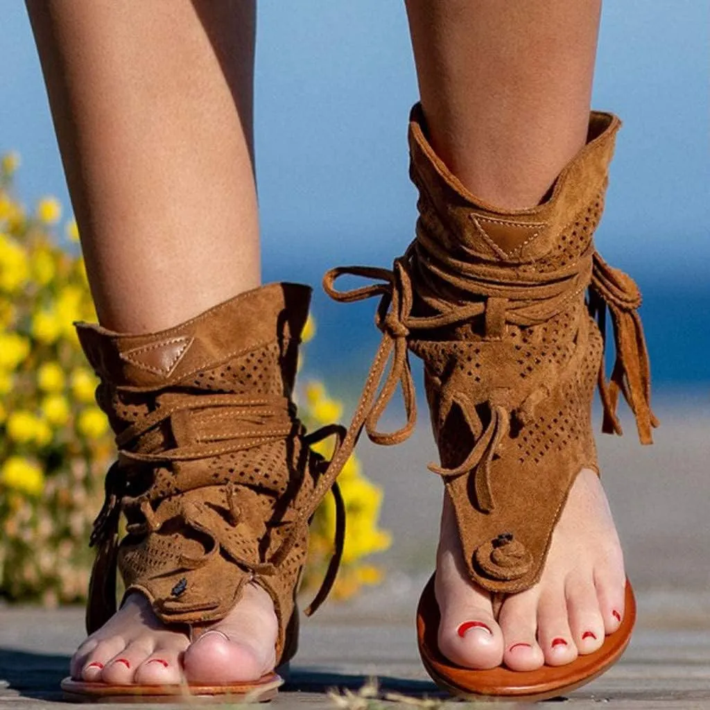 Casual Tassel Sandals for Women, Retro Bohemian Gladiator Fringe Sandals Flat Clip-Toe Flip-Flops Beach Sandals Shoes T-Strap Roman Open-Toe Sandals