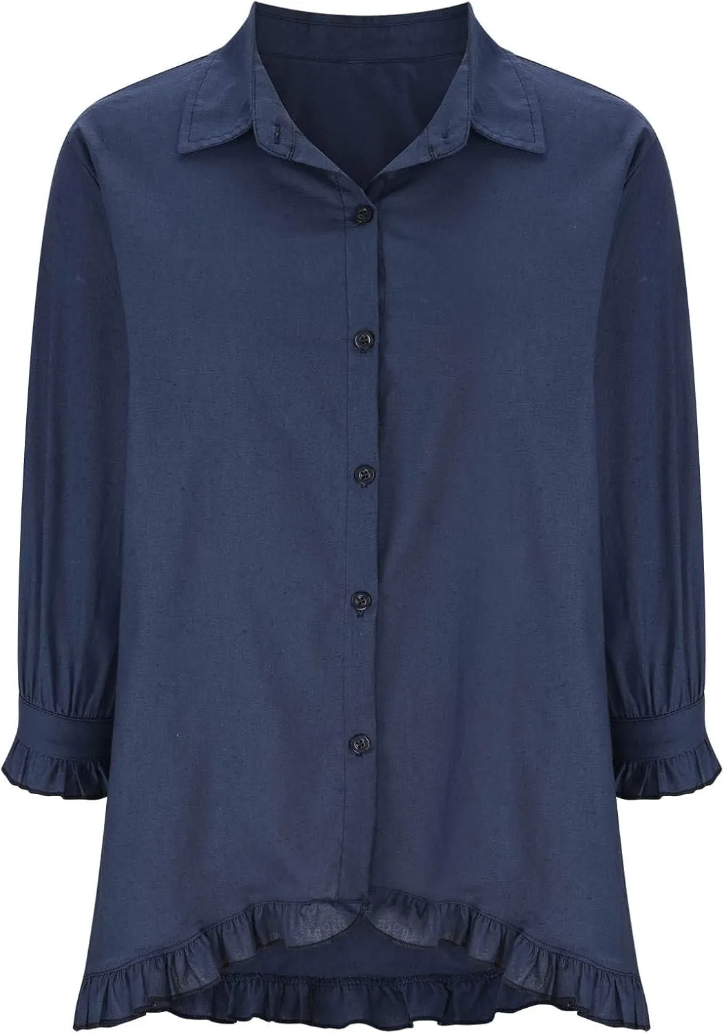 Ceboyel Women Button Down Linen Shirts Solid Summer Casual Blouses Ruffle Hem Flowy Tops Trendy Ladies Going Out Clothes 2023