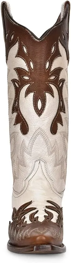 Circle G by Corral Pearl White/Cognac Overlay Women's Snip Toe Western Boots L6032