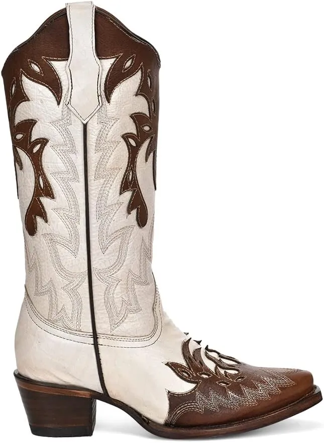 Circle G by Corral Pearl White/Cognac Overlay Women's Snip Toe Western Boots L6032