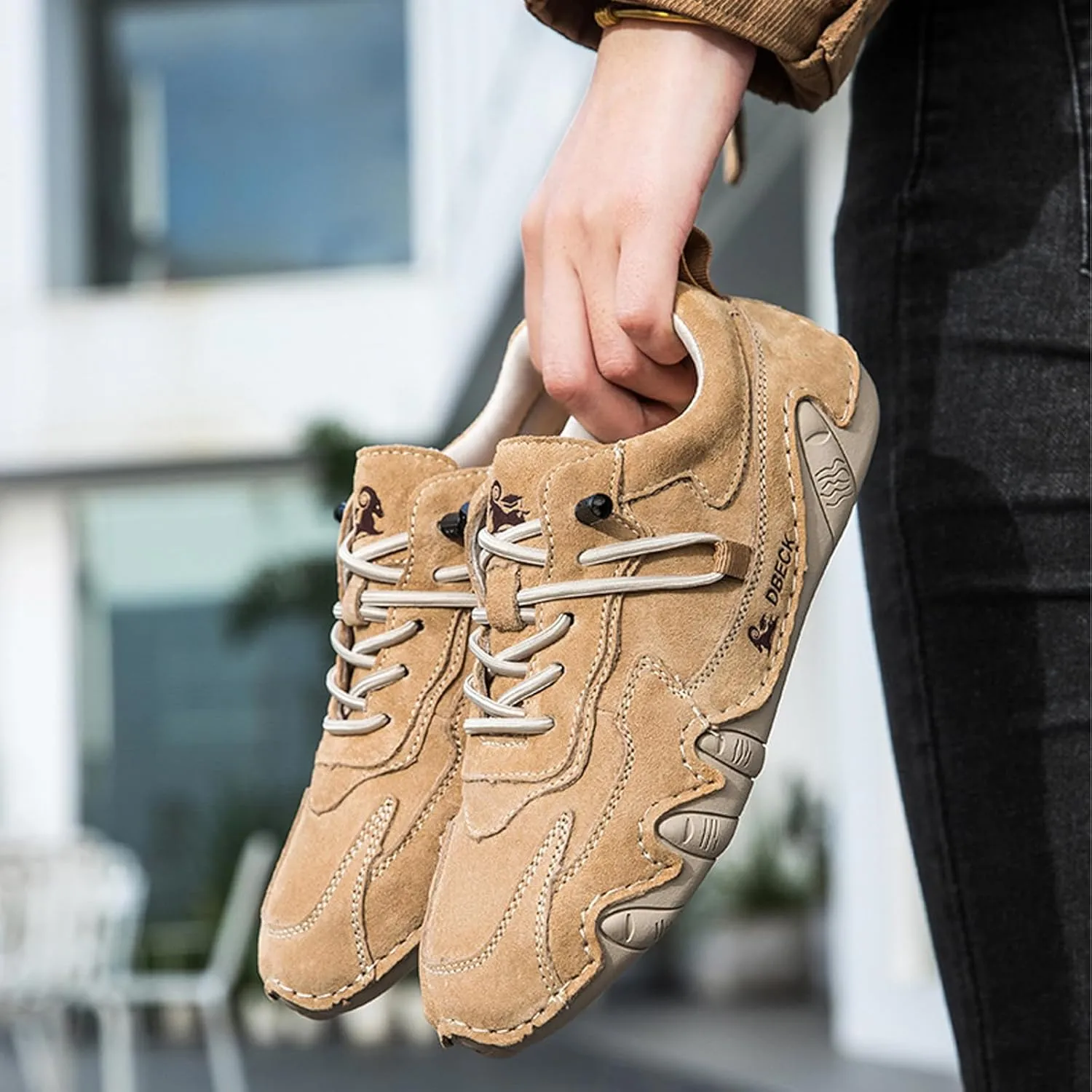 Classic Italian Handmade Suede Anti-Slip Sneakers with Elastic Band for Womens Slip-on Outdoor Non Slip Low Top Hiking Sport Walking Casual Beck Shoes
