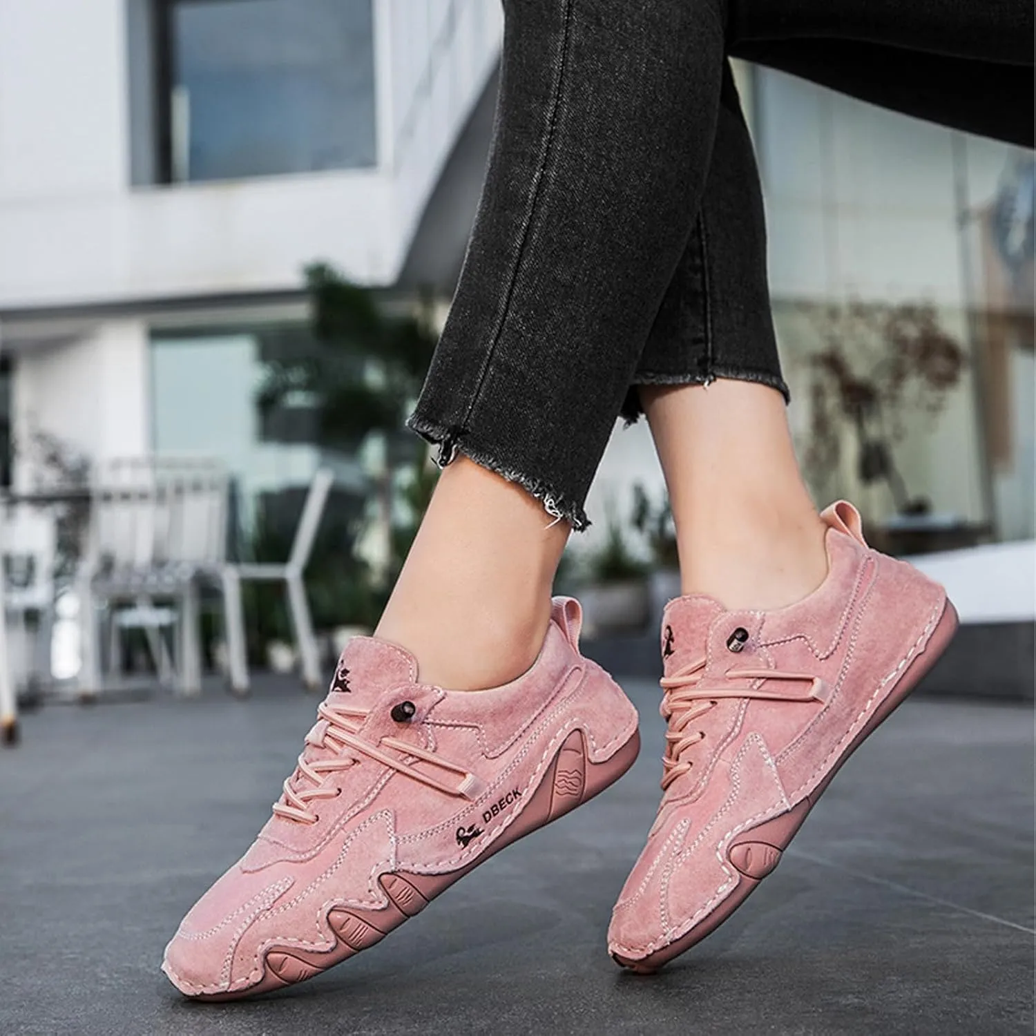 Classic Italian Handmade Suede Anti-Slip Sneakers with Elastic Band for Womens Slip-on Outdoor Non Slip Low Top Hiking Sport Walking Casual Beck Shoes