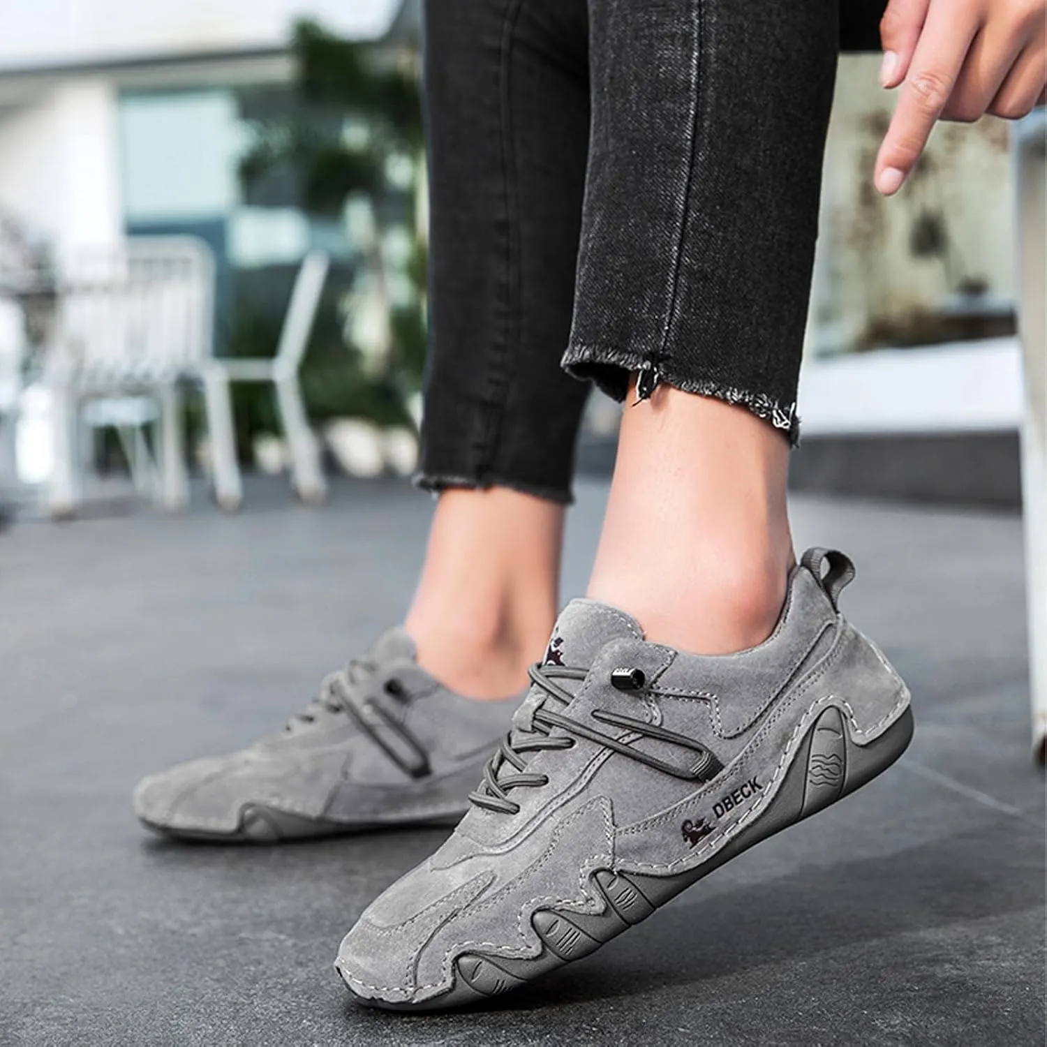 Classic Italian Handmade Suede Anti-Slip Sneakers with Elastic Band for Womens Slip-on Outdoor Non Slip Low Top Hiking Sport Walking Casual Beck Shoes