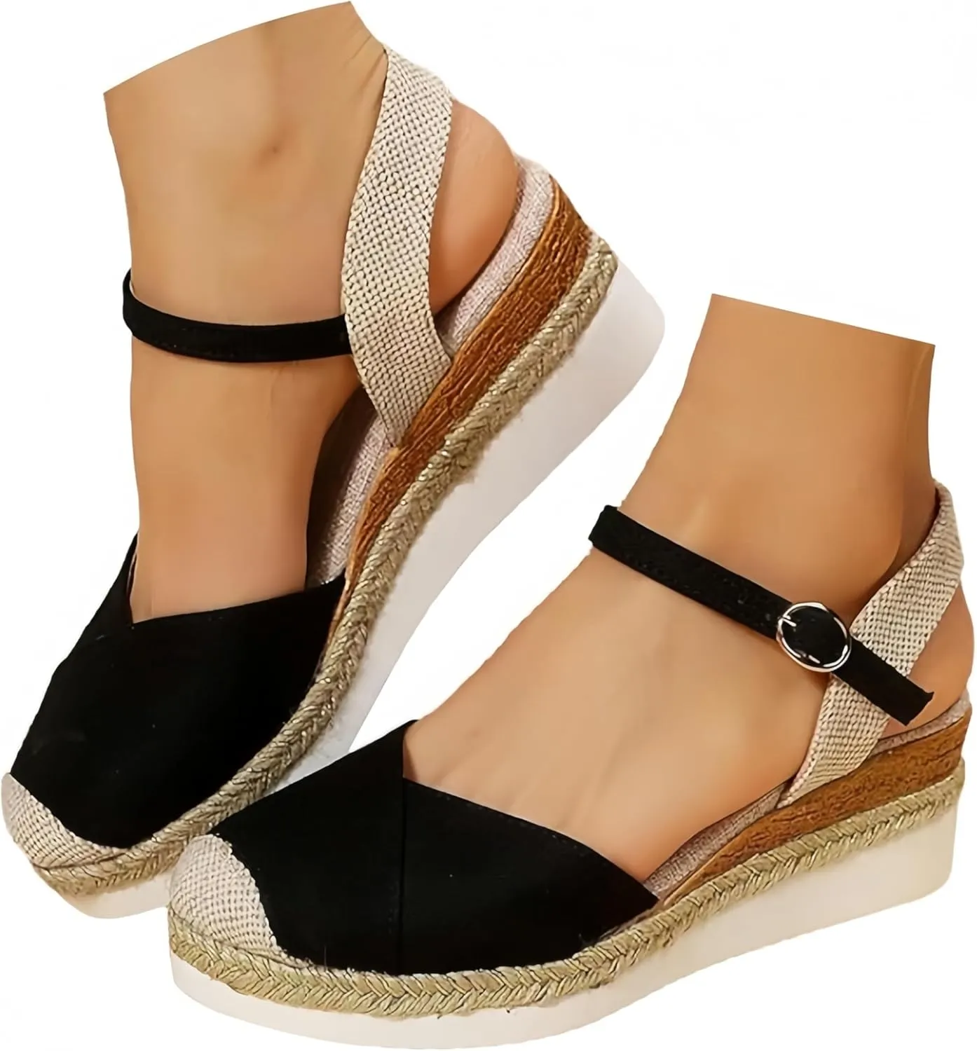 Closed Toe Platform Wedge Sandals for Women Heel Casual Womens, Women's Espadrilles Dressy Wedges Sandals, Comfortable Anti Slip Summer Shoes with Adjustable Buckle Ankle Strap