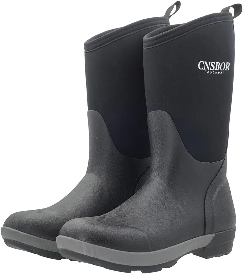 CNSBOR Women's Mid Calf Rain Boots Waterproof Easy on Rubber Outdoor Mud Working Garden Shoes for Lady,Size 6-11