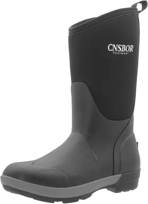 CNSBOR Women's Mid Calf Rain Boots Waterproof Easy on Rubber Outdoor Mud Working Garden Shoes for Lady,Size 6-11