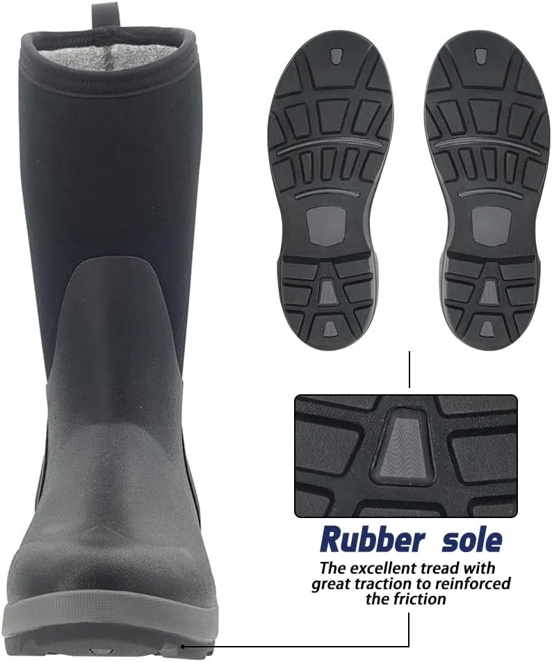 CNSBOR Women's Mid Calf Rain Boots Waterproof Easy on Rubber Outdoor Mud Working Garden Shoes for Lady,Size 6-11