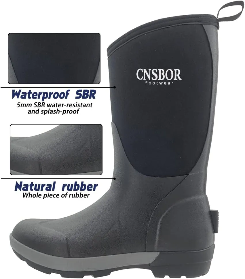 CNSBOR Women's Mid Calf Rain Boots Waterproof Easy on Rubber Outdoor Mud Working Garden Shoes for Lady,Size 6-11