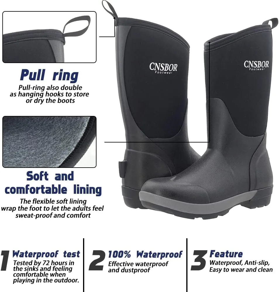 CNSBOR Women's Mid Calf Rain Boots Waterproof Easy on Rubber Outdoor Mud Working Garden Shoes for Lady,Size 6-11