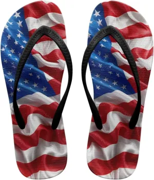 Comfort Flip Flops for Women Beach Sandals Summer Slippers with American Flag Print