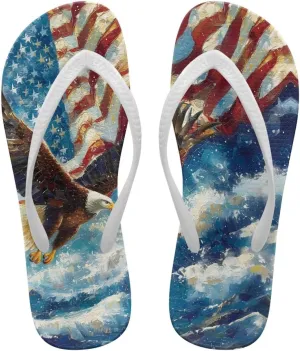 Comfort Flip Flops for Women Beach Sandals Summer Slippers with American Flag Print