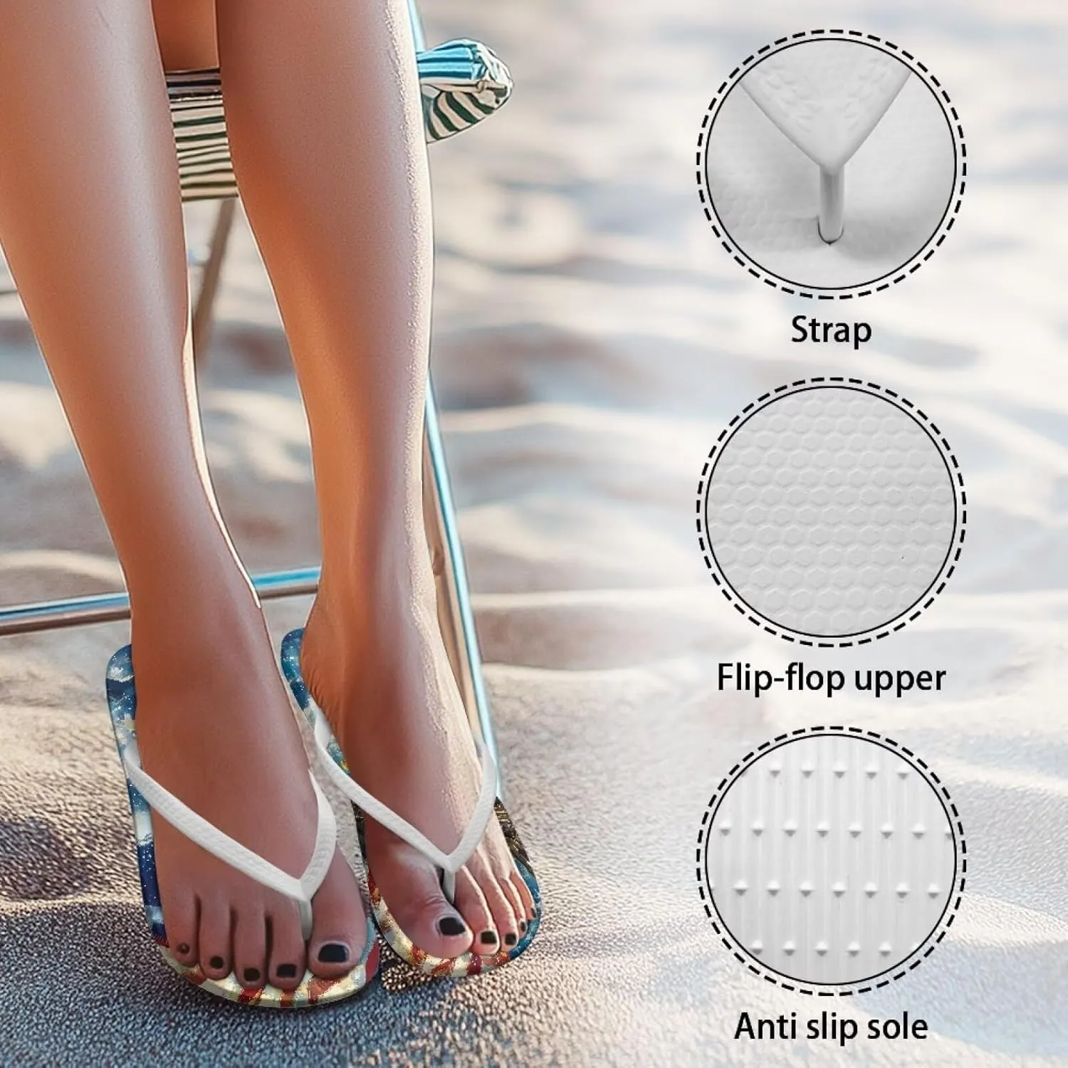 Comfort Flip Flops for Women Beach Sandals Summer Slippers with American Flag Print