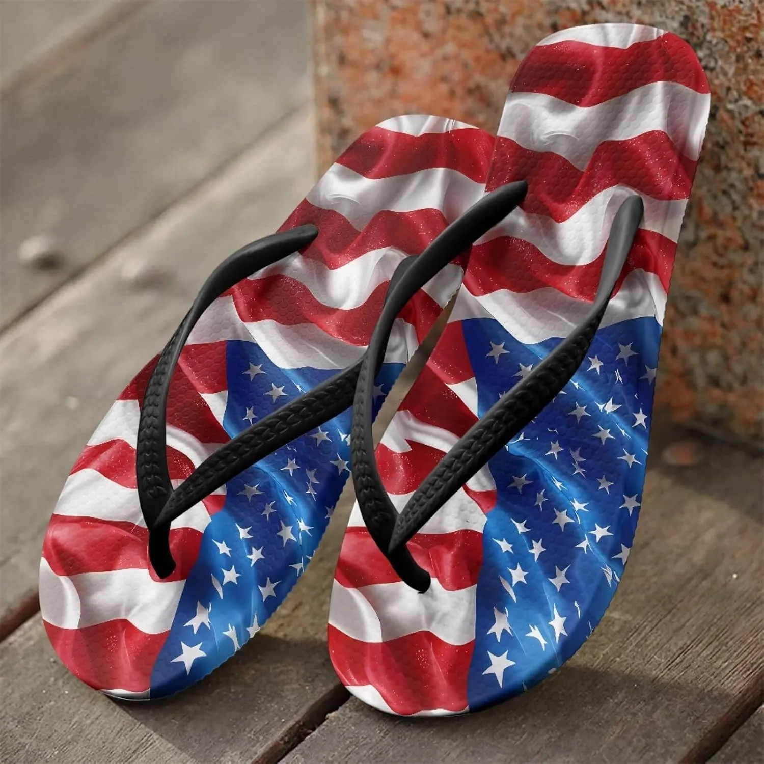 Comfort Flip Flops for Women Beach Sandals Summer Slippers with American Flag Print