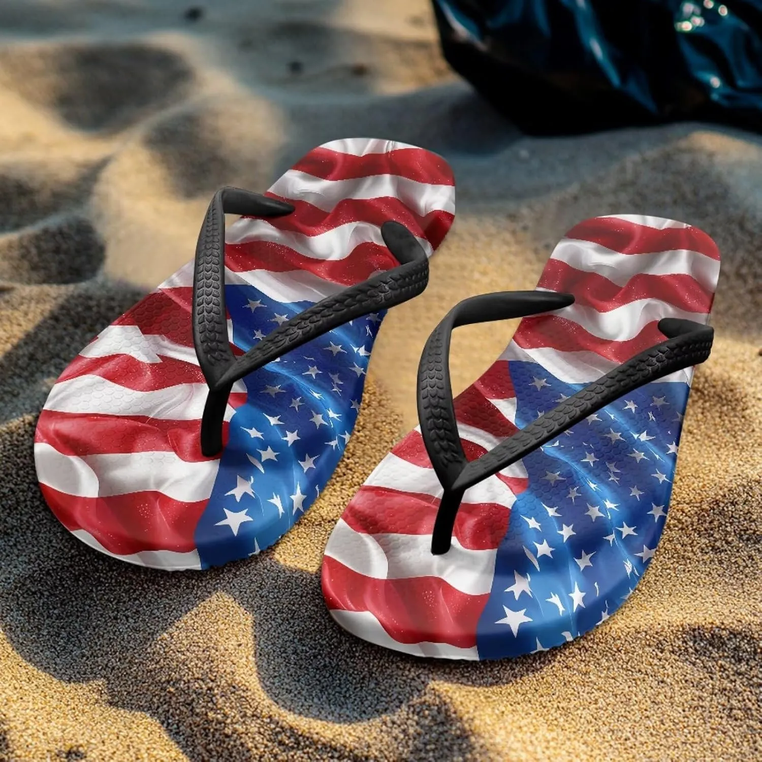 Comfort Flip Flops for Women Beach Sandals Summer Slippers with American Flag Print