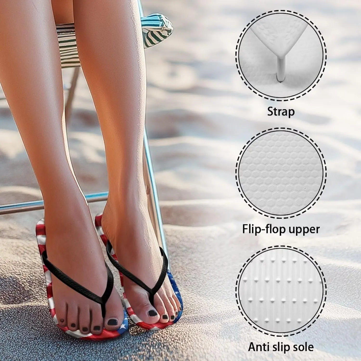 Comfort Flip Flops for Women Beach Sandals Summer Slippers with American Flag Print