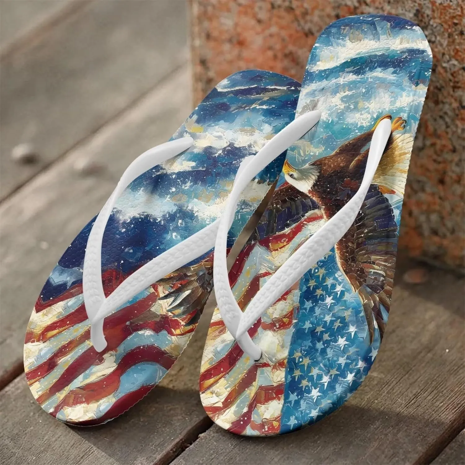 Comfort Flip Flops for Women Beach Sandals Summer Slippers with American Flag Print