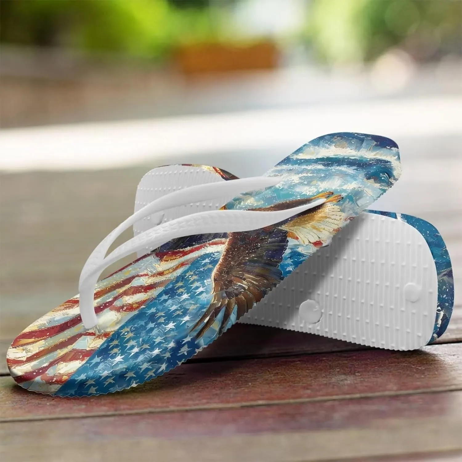 Comfort Flip Flops for Women Beach Sandals Summer Slippers with American Flag Print