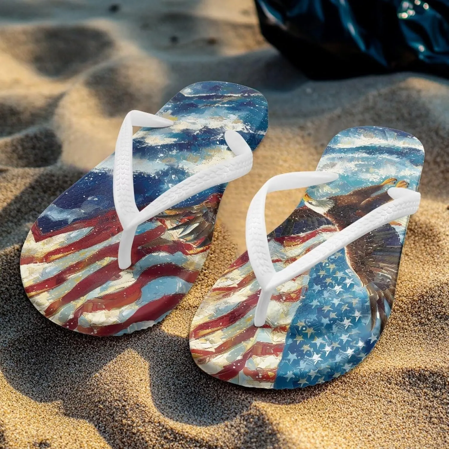 Comfort Flip Flops for Women Beach Sandals Summer Slippers with American Flag Print