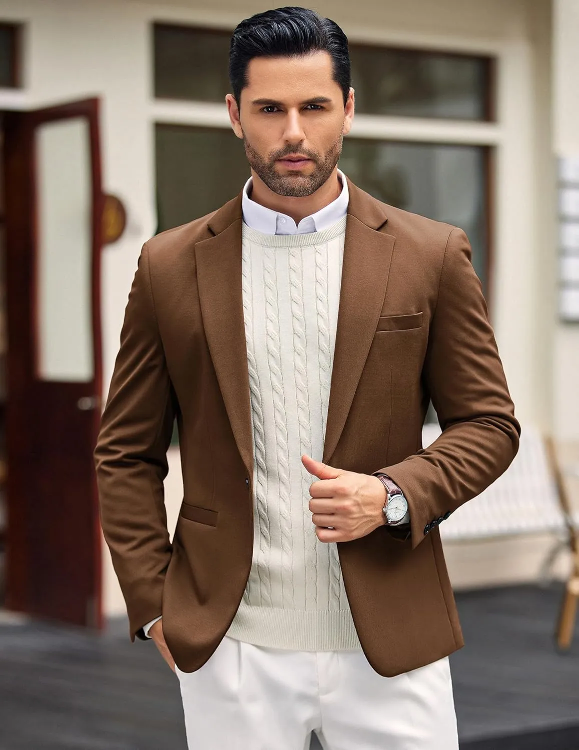 COOFANDY Men's Casual Blazer Jacket One Button Suit Jackets Lightweight Knit Sport Coat