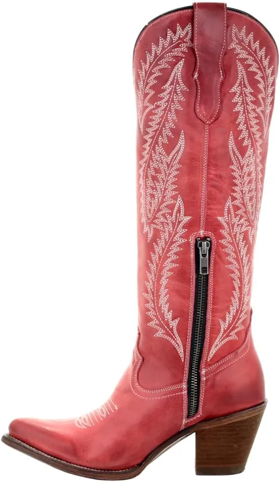 Corral Boots Women's Embroidery Tall Top Snip Toe Western Cowgirl Style Leather Boots