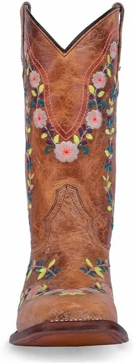 CORRAL TEEN'S HONEY FLORAL EMBROIDERY SQ TOE GLOW COLLECTION, CORRAL 43.8 X 34.8 X 11.0 SOLE,COWHIDE LEATHER, WESTERN BOOT, T0161