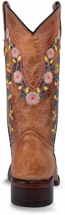 CORRAL TEEN'S HONEY FLORAL EMBROIDERY SQ TOE GLOW COLLECTION, CORRAL 43.8 X 34.8 X 11.0 SOLE,COWHIDE LEATHER, WESTERN BOOT, T0161