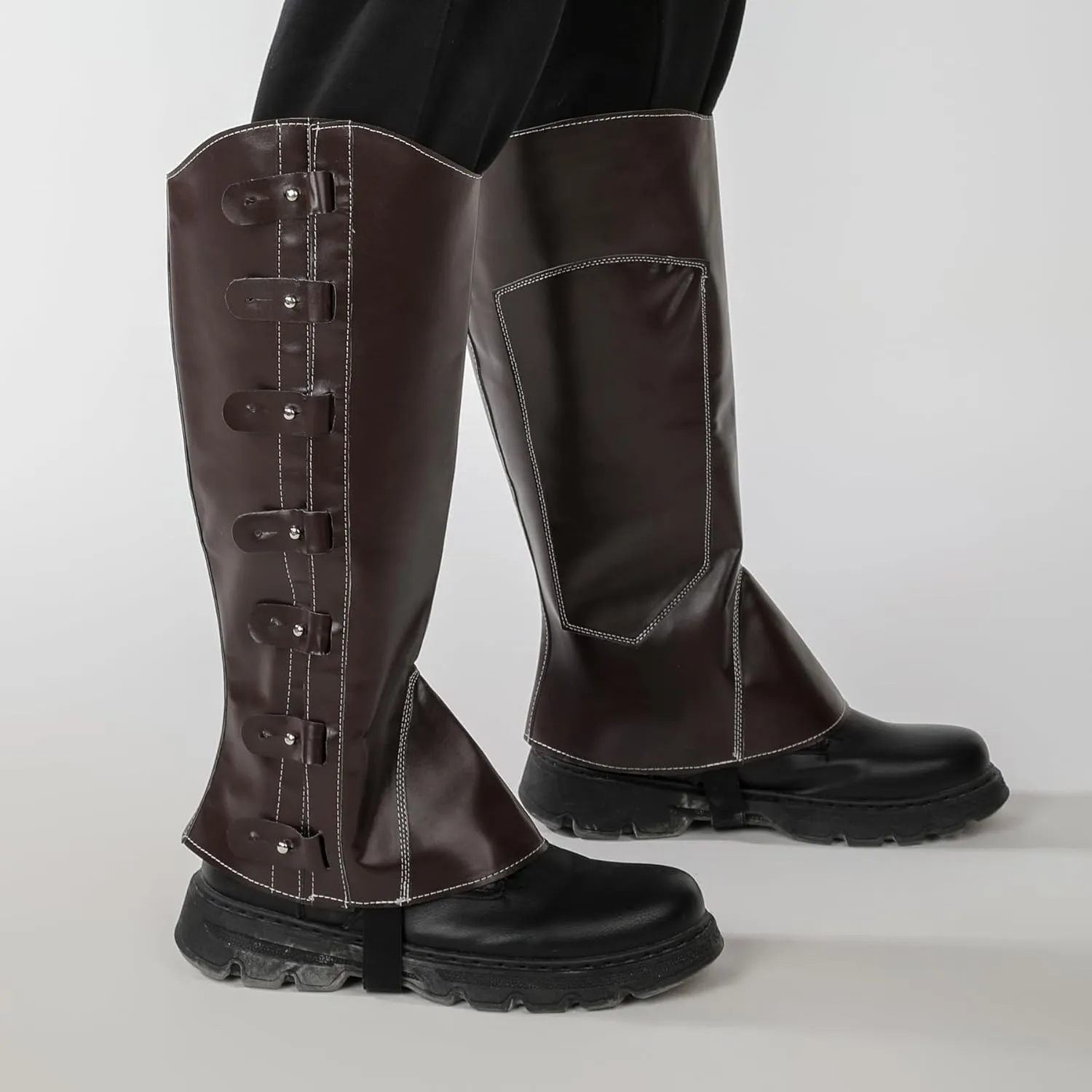 Costume Boot Covers Men Women Pirate Boots Medieval Renaissance Steampunk Boots Tops with Studs for Halloween Cosplay Costume