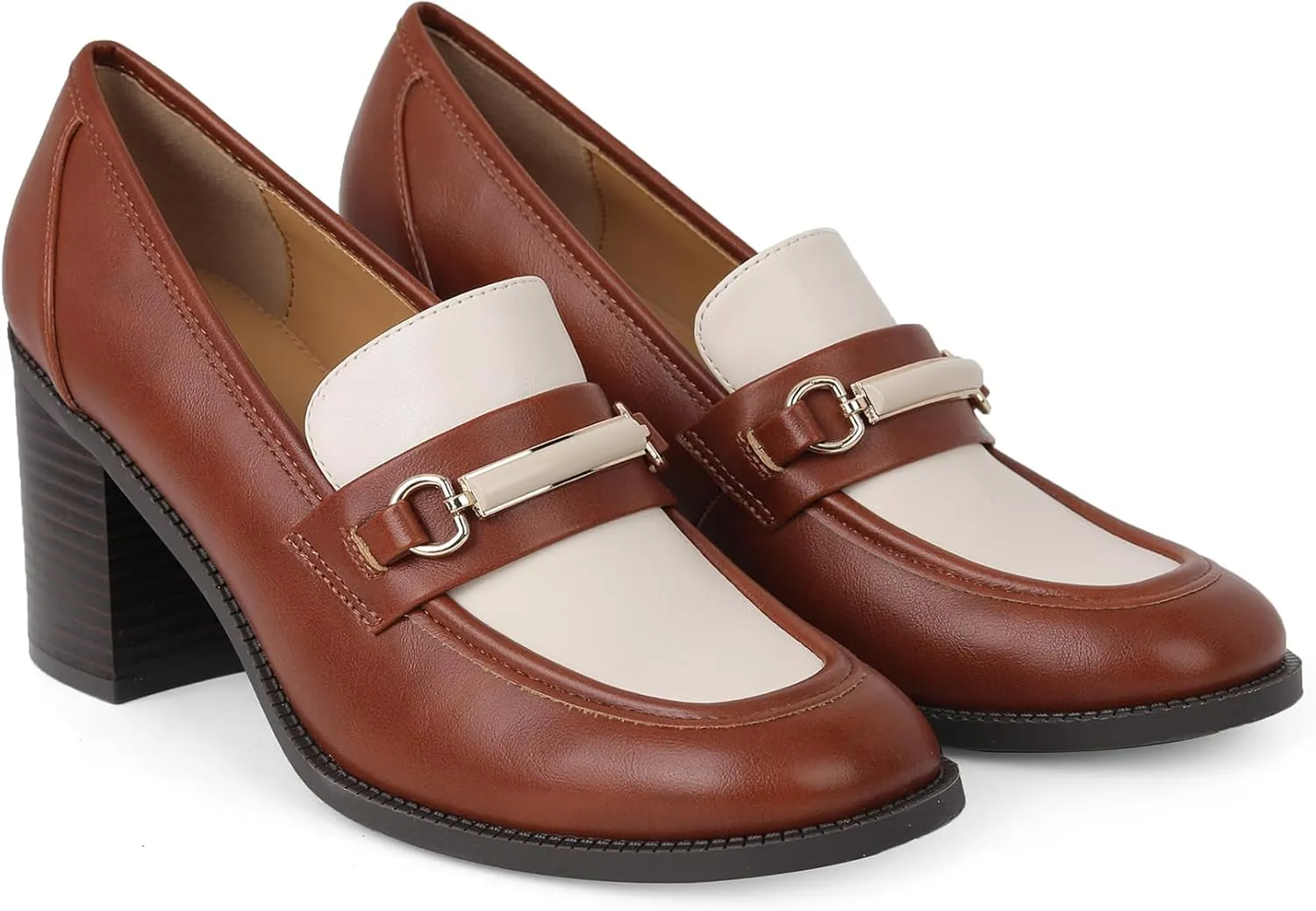 CosyFever Women's Loafer Pumps 3 Inch Block Chunky Heel Slip On Trendy Office Work Business Shoes for Dressy Casual Formal