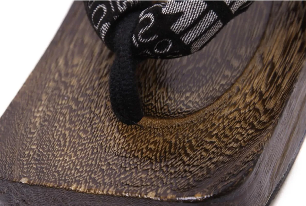 Couple Print Japanese Wooden Summer Slippers Shoes Wooden Sandals Men Flip Flops Stage Performance
