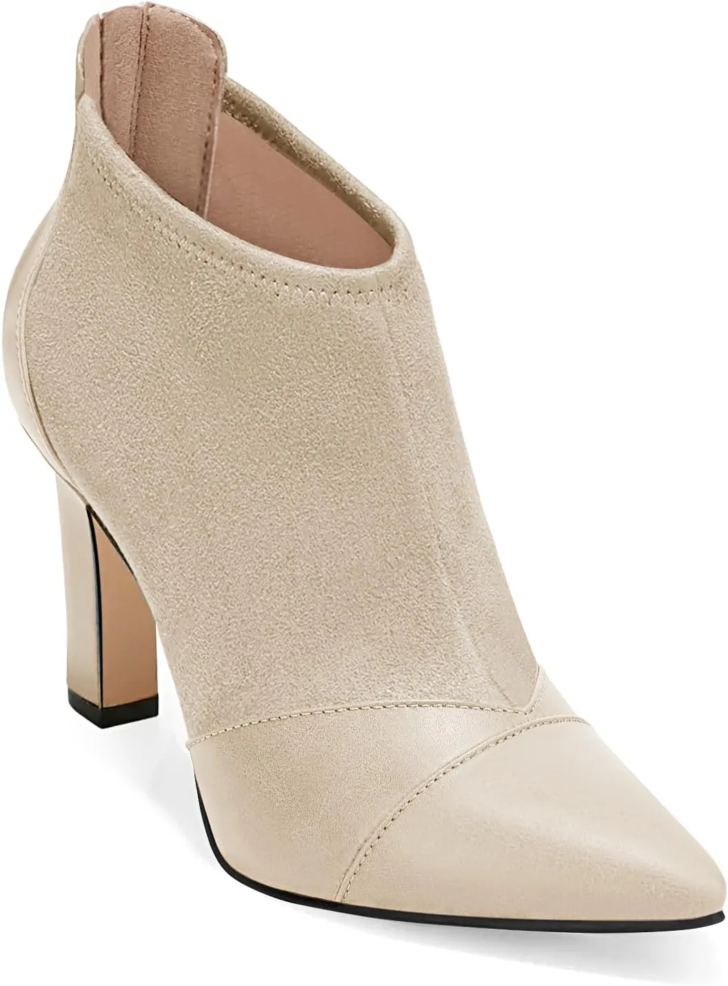 Coutgo Womens Ankle Booties Dress Boots Pointed Toe Stiletto High Heel Splicing Booties Shoes with Back Zipper