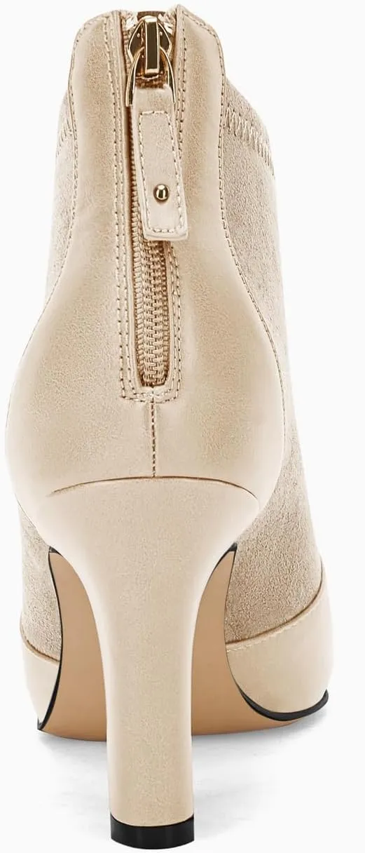 Coutgo Womens Ankle Booties Dress Boots Pointed Toe Stiletto High Heel Splicing Booties Shoes with Back Zipper