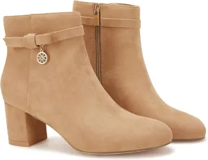 Coutgo Women's Ankle Boots Chunky Block Low Heel Vintage Tie Knot Booties Shoes with Side Zipper