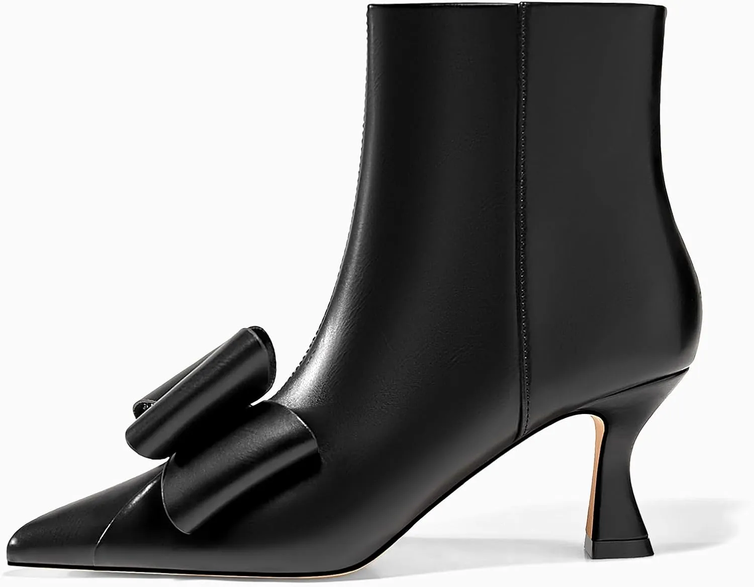 Coutgo Womens Low Kitten Heel Ankle Boots Rhinestone Bow Pointed Toe Side Zipper Dress Fall Booties Shoes