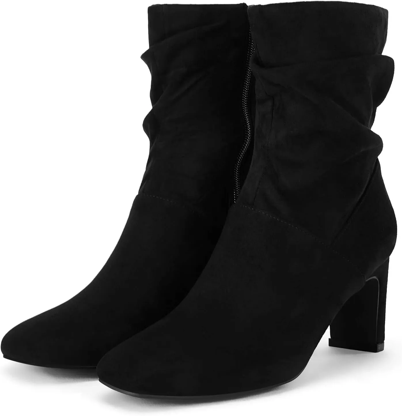 Coutgo Women's Slouch Mid Calf Boots Chunky Heel Square Toe Zip Up Fall Fashion Booties Shoes