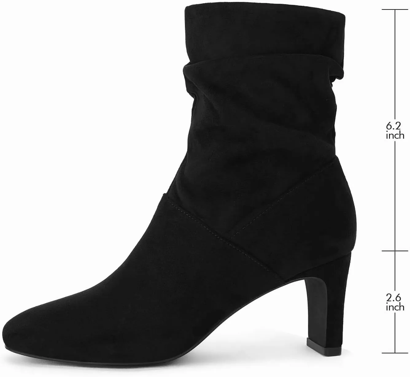 Coutgo Women's Slouch Mid Calf Boots Chunky Heel Square Toe Zip Up Fall Fashion Booties Shoes