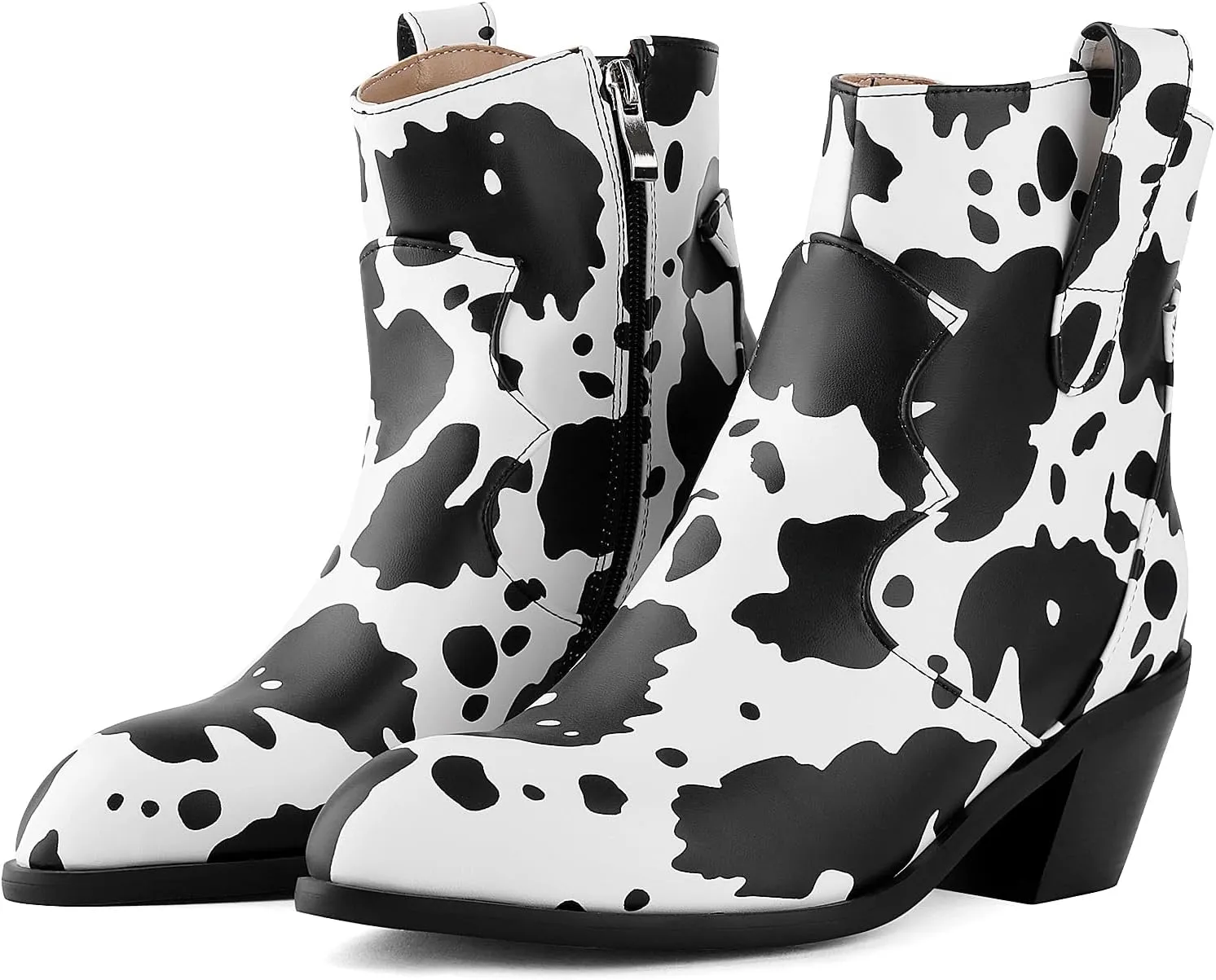 Cozivwaiy Women Cow Print Ankle Boots Chunky Heel Short Boots Animal Print Cowboy Boots Plus size (US 6-13)