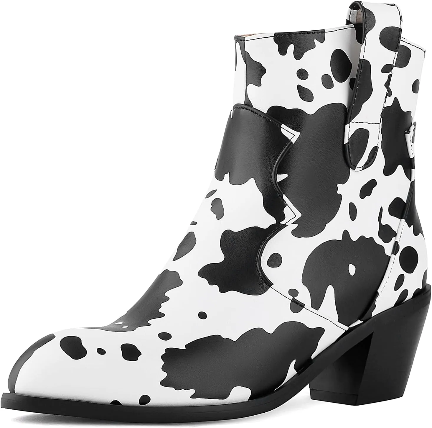 Cozivwaiy Women Cow Print Ankle Boots Chunky Heel Short Boots Animal Print Cowboy Boots Plus size (US 6-13)
