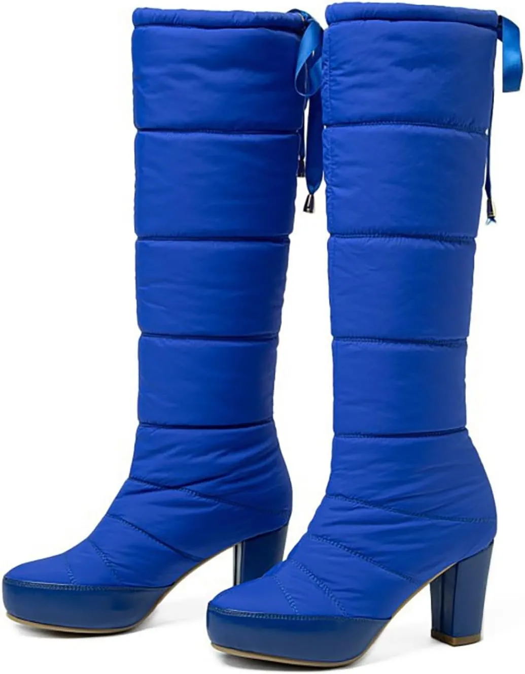Crzidha Chunky High Heel Snow Boots for Women Waterproof Back Lace Up Snow High Heels Comfortable Winter Warm Casual Outdoor Fashion Party High Heel Boots for Women Dressy Winter