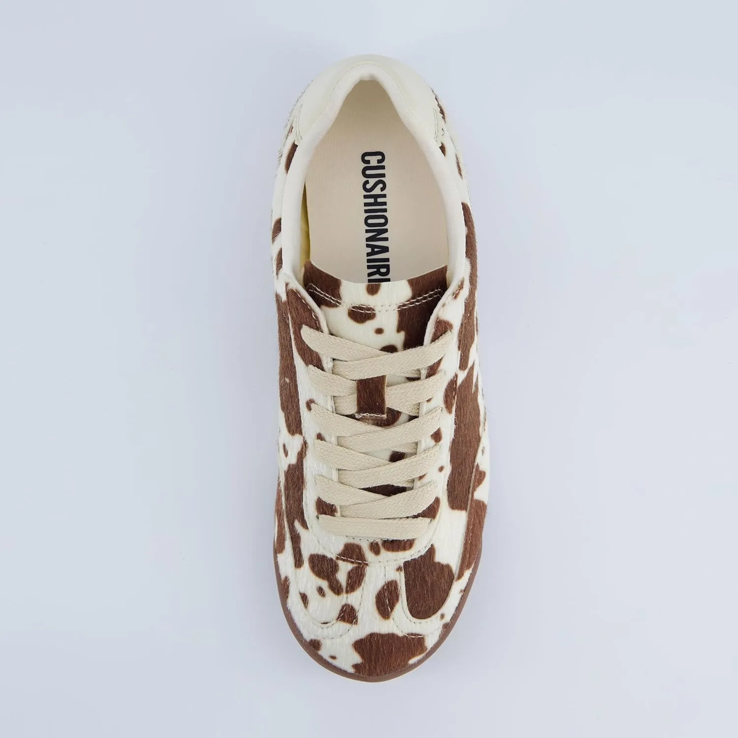 CUSHIONAIRE Techno Women’s Vegan Cow Print Calf-Hair Lace-Up Sneakers with Memory Foam Comfort