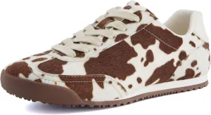 CUSHIONAIRE Techno Women’s Vegan Cow Print Calf-Hair Lace-Up Sneakers with Memory Foam Comfort