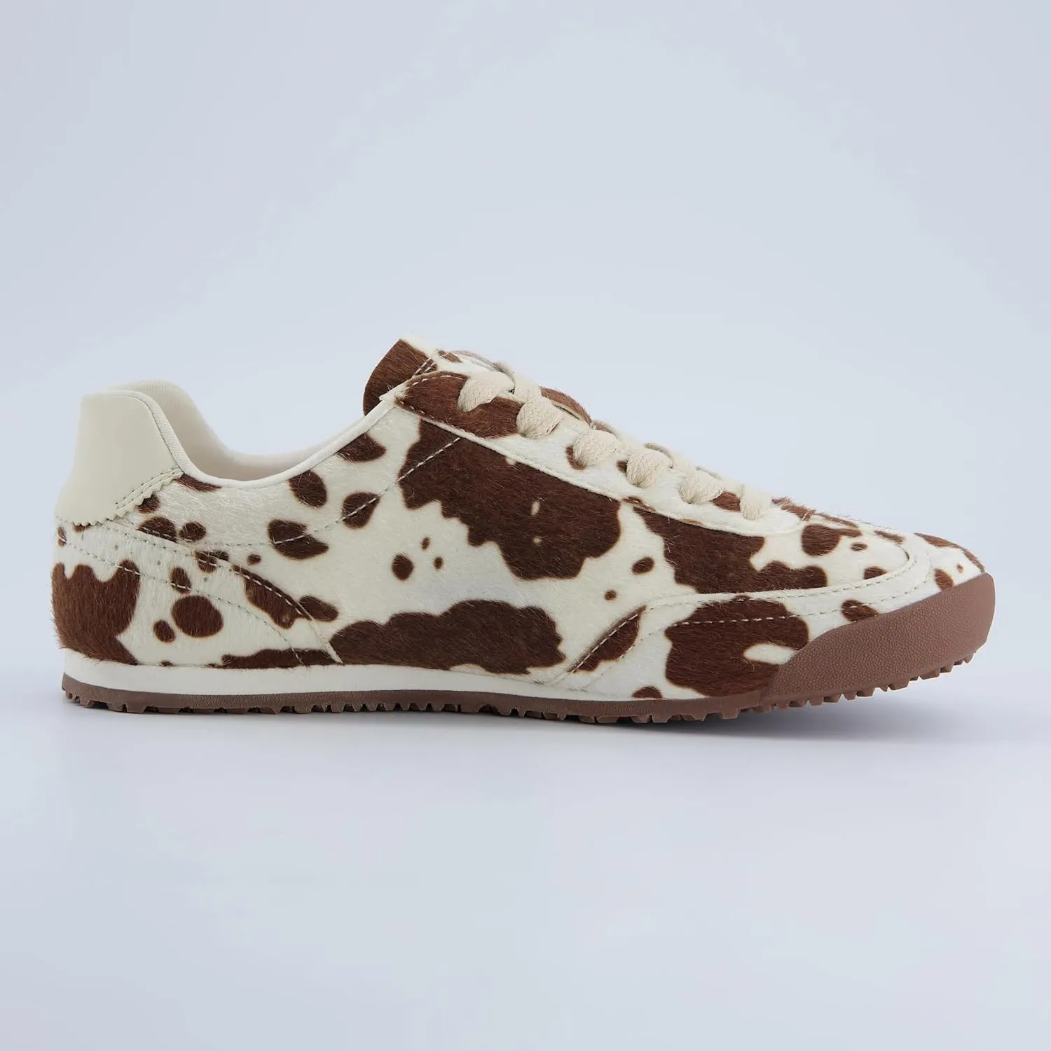 CUSHIONAIRE Techno Women’s Vegan Cow Print Calf-Hair Lace-Up Sneakers with Memory Foam Comfort