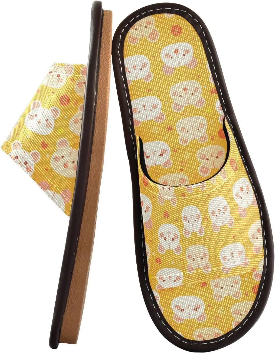 Cute animal Face Yellow Mens Bedroom Slippers Portable Non Slip Sandals for Travel Beach Beach